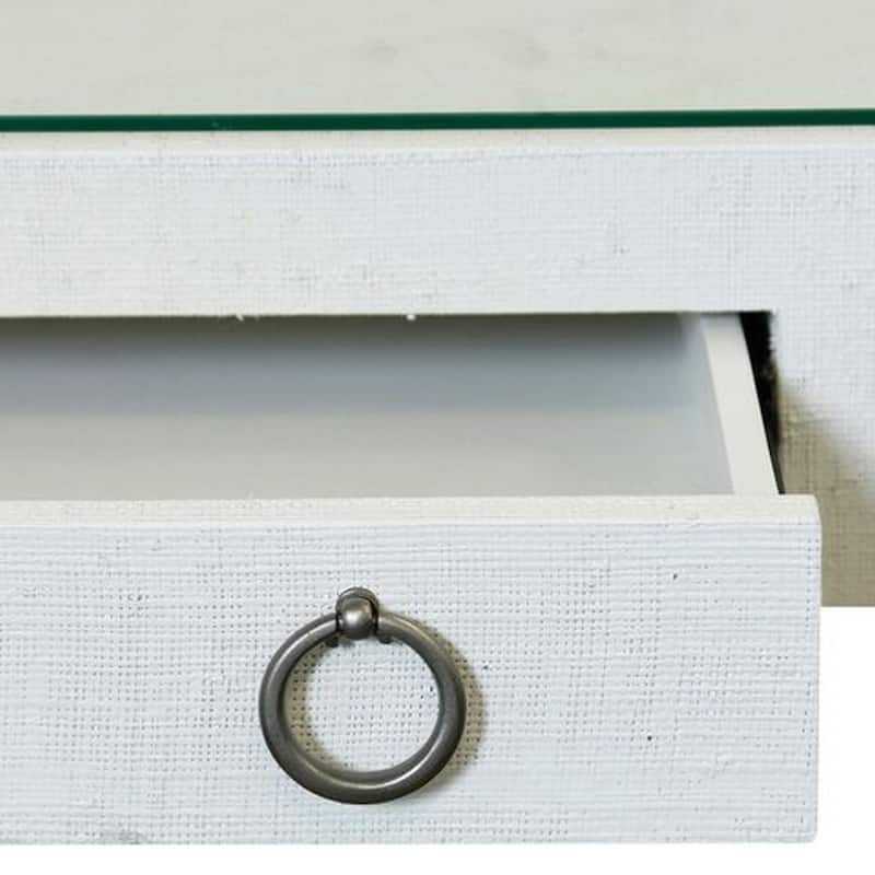 Bay St. Louis - Woven Raffia Desk with Glass Top - Silver Leaf Finish