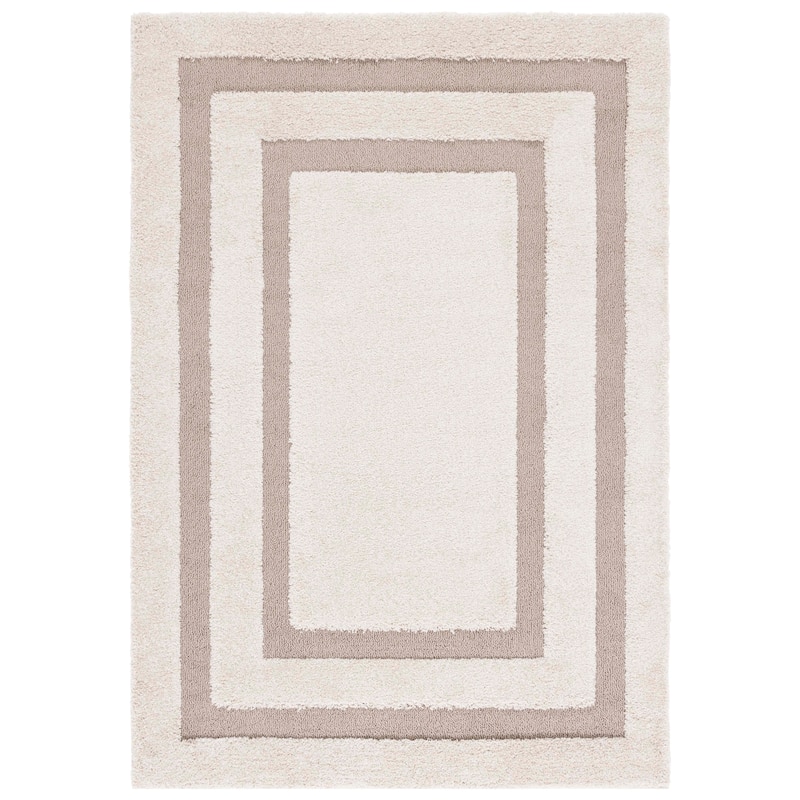 SAFAVIEH Florida Shag Carlinde Border 1.2-inch Thick Rug - 4' x 6' - Beige/Dark Beige - Rectangle