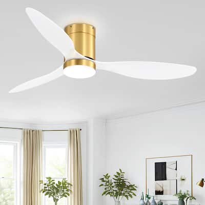 52-in LED Black and Gold Indoor Flush Mount Ceiling Fan with Light Remote (3-Blade)