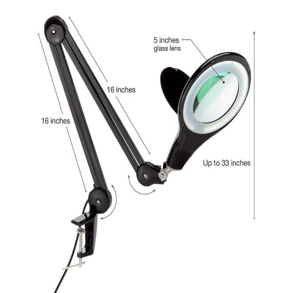 Brightech Lightview Pro 33 in. Classic Black Plug-in Adjustable Swing Arm Integrated 2.25X Magnifying LED Desk Clamp Lamp