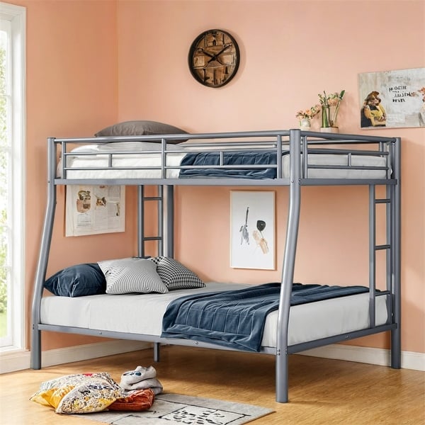 slide 2 of 7, Full XL over Queen Metal Bunk Bed with Ladder and Guardrails