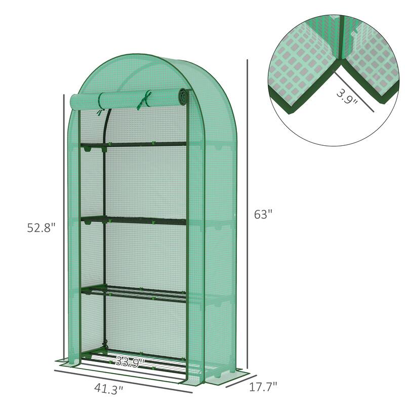 Outsunny 4 Tier Mini Greenhouse, Portable Greenhouse with Roll-Up Door, and Weatherized Plastic Cover, Green
