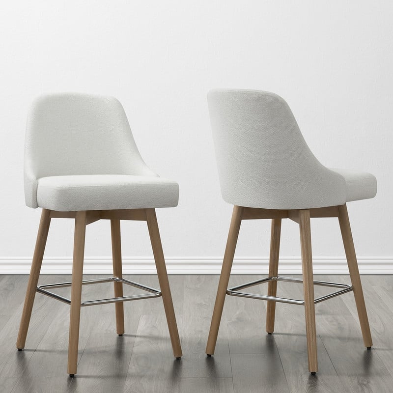Rachel Upholstered Counter Height Swivel Barstool with Back Set of 2 - White