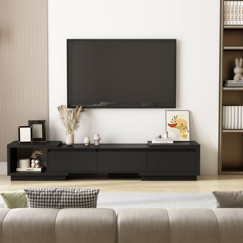 Modern Style Extendable TV Stand with 3Drawer White/Black 65.4"-106.3" Entertainment Center Table