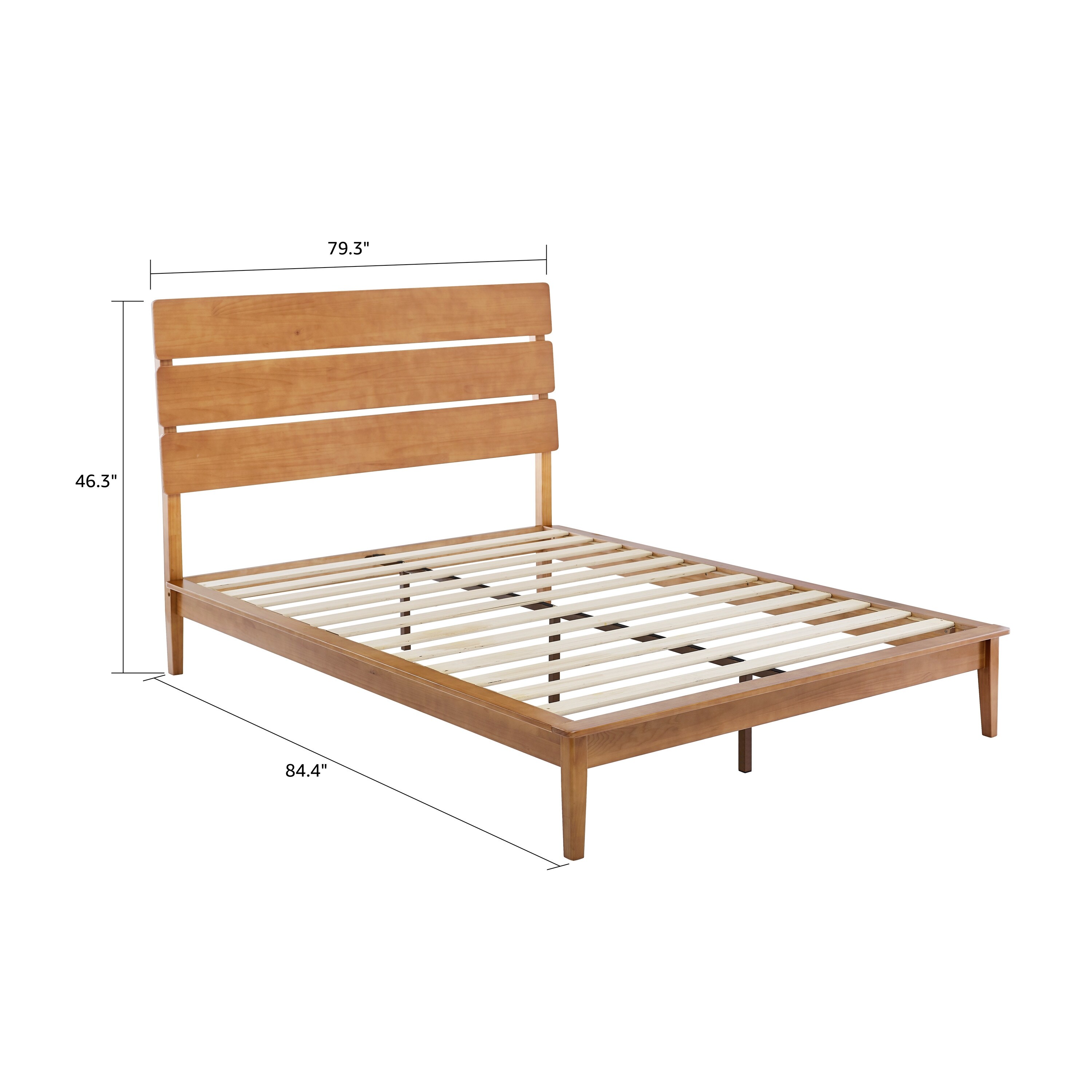 BIKAHOM Mid-Century Modern Solid Wooden Platform Bed with Headboard ,Full/Queen/King Size Bed Frame with Headboard