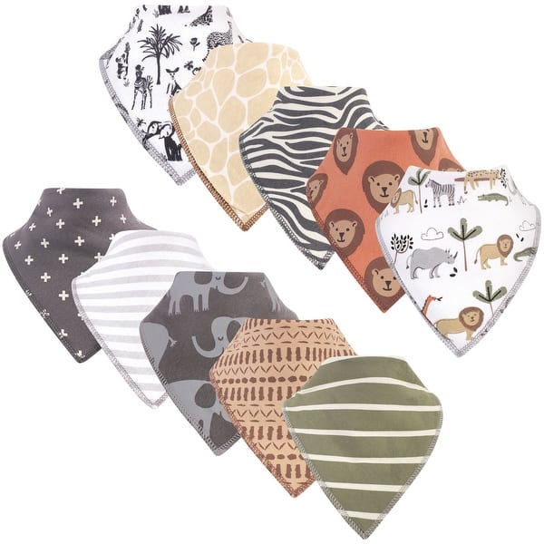 slide 1 of 1, Hudson Baby Infant Boy Cotton Fleece Bandana Bibs 10pk, Safari, One Size - Safari - One Size One Size - Safari