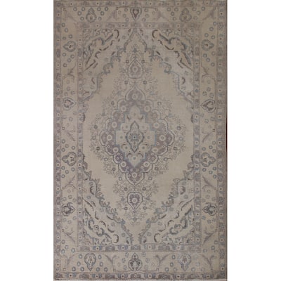 Vintage Distressed Muted Tabriz Persian Rug Handmade Wool Carpet - 6'6" x 9'7"