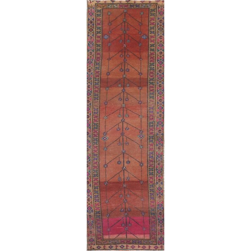 Hand Knotted Oriental 100% Wool Carpet Traditional Tribal Oranges & Rust Sirjan Runner Rug - 11' 3'' X 3' 0''
