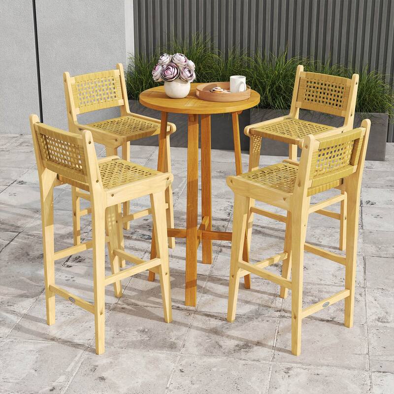 Costway 1/2/4 PCS Patio Teak Wood Bar Stool Outdoor Bar Height Chair - See Details