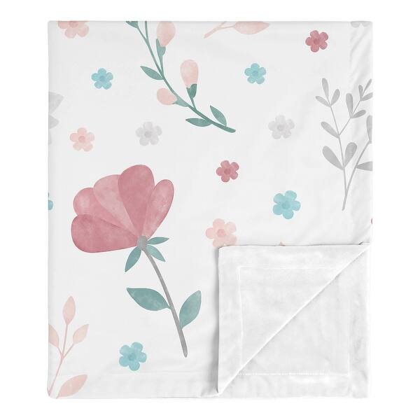 slide 2 of 5, Pop Floral Rose Flowers Girl Baby Receiving Security Swaddle Blanket - Blush Pink Teal Turquoise Aqua Blue Grey Boho Shabby Chic