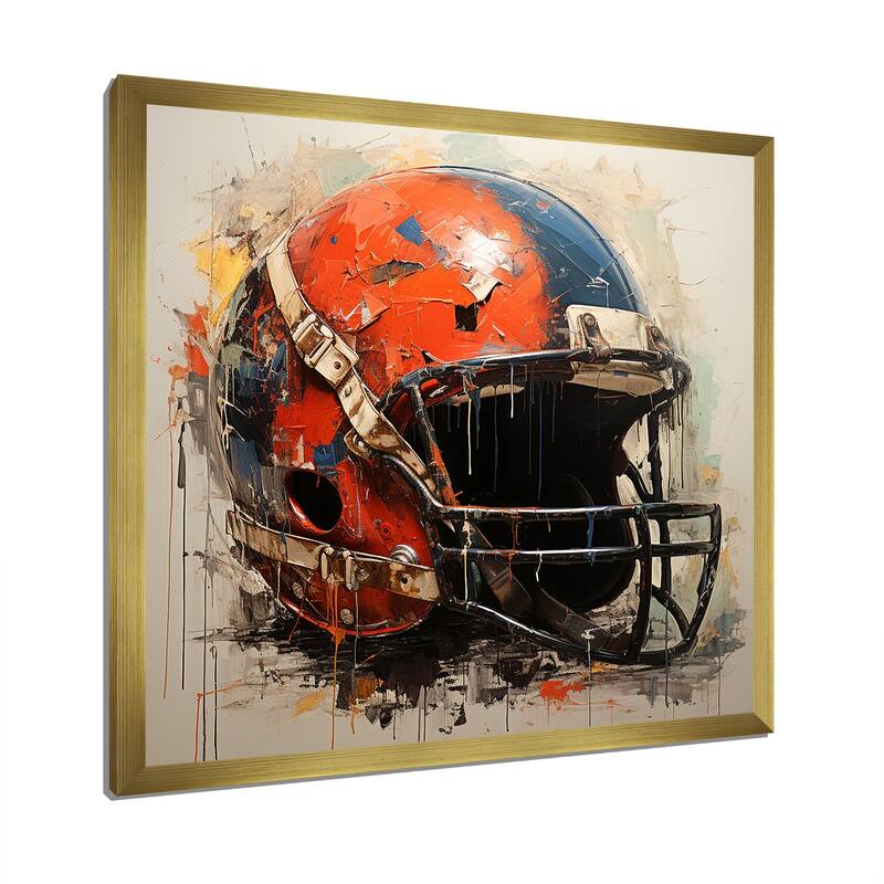 Designart "Minimalist Red Football Helmet II" Sport Football Wall Decor Red Modern Living Room Framed Canvas Art