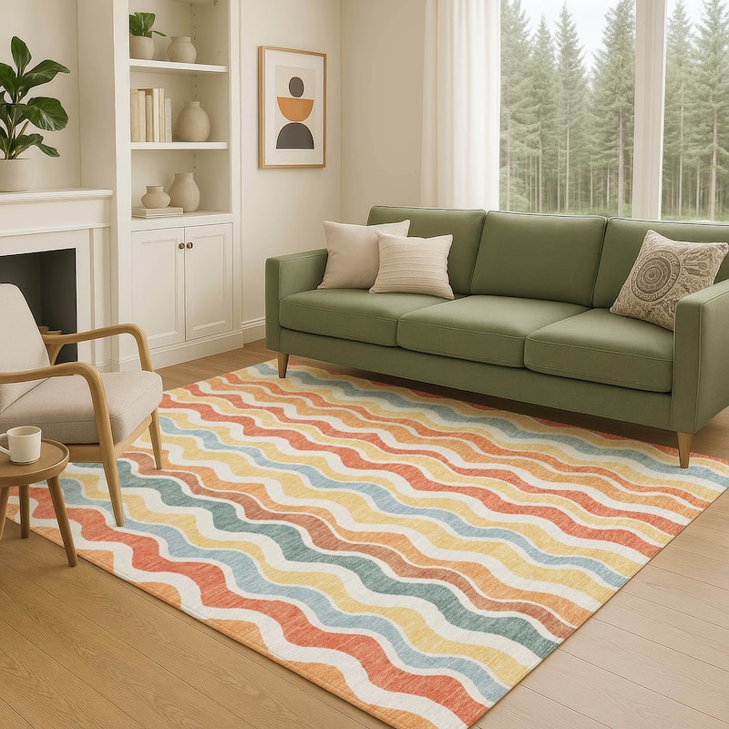 Machine Washable Indoor/ Outdoor Funky Stripe Chantille Rug