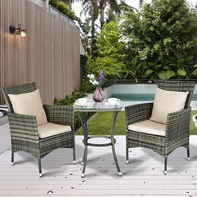 3PCS Patio Furniture Set Rattan Coffee Table & Chairs Garden