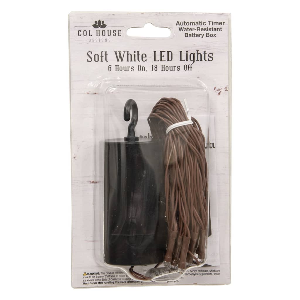 LED Battery Timer Lights Brown Cord 35 Lights