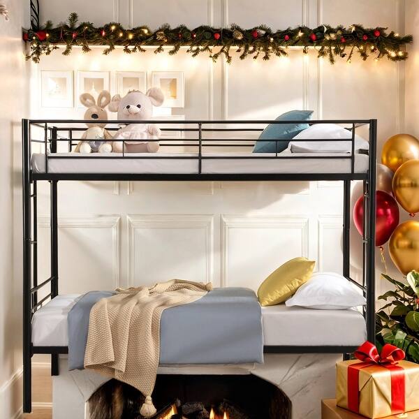 slide 2 of 10, Modern Style Metal Bunk Bed, Noise Free, Easy Assembly Black