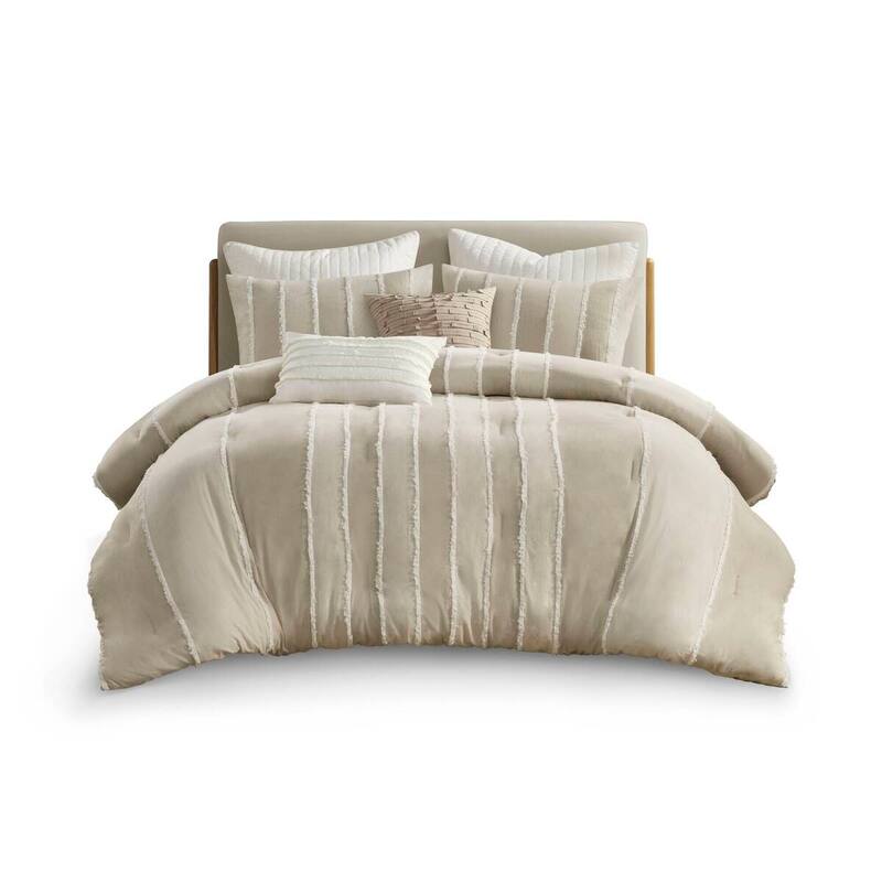 GDF Studio - Marceline Striped Cotton 3-Piece Comforter Set with Clip Jacquard Trim