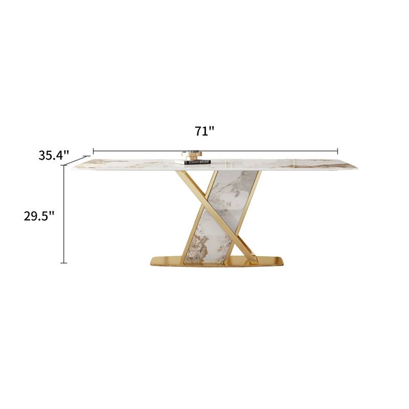 71" Rectangular Modern Dining Table, Glossy Stone tabletop, Luxury Kitchen Table for Dining Room, for 6