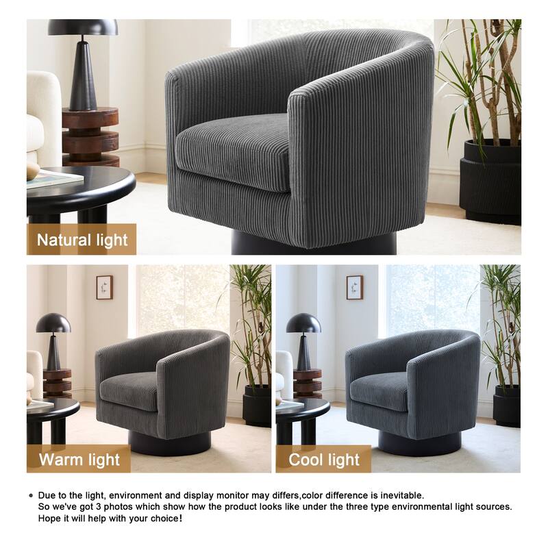 Modern 360° Swivel Corduroy Accent Chair Barrel Armchair