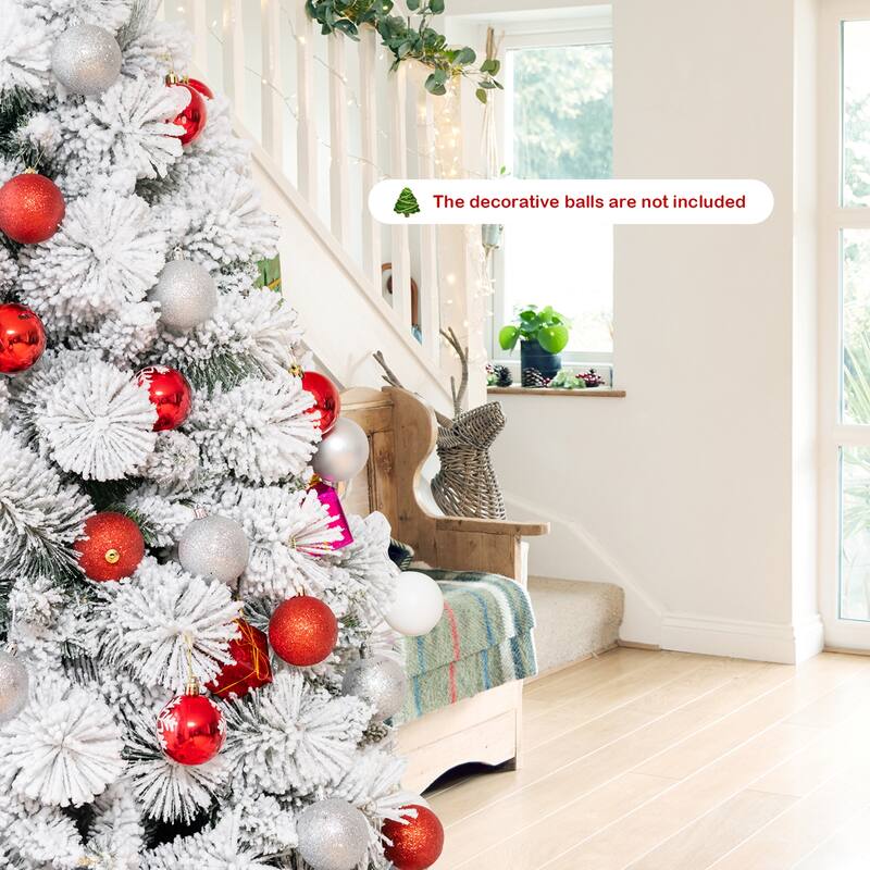 Gymax 5/6/7 FT Artificial Hinged Christmas Tree Snow-Flocked Xmas Tree - See Details