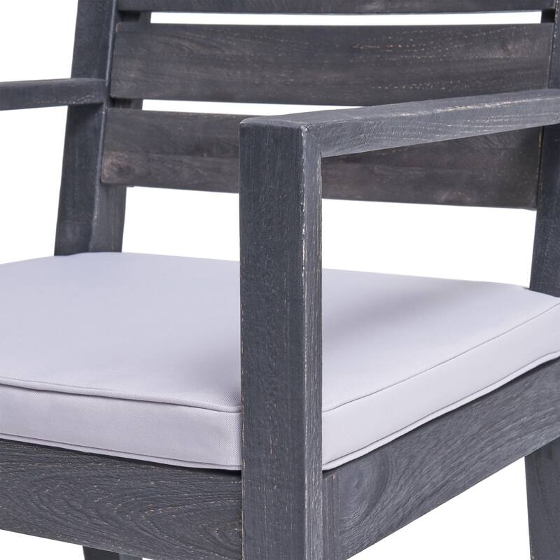 Roomfitters Outdoor Acacia Wood Dining Chairs Set of 2 with Slatted Back and Cushions