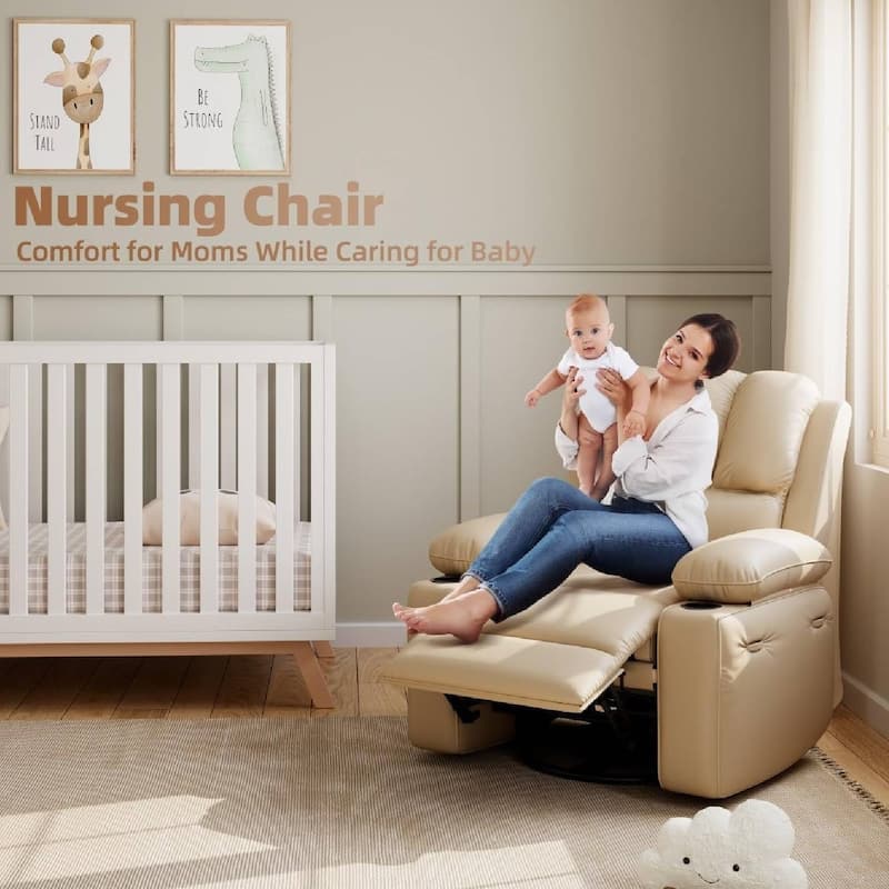 360° Rotation Manual Rocking Chair, Recliner Sofa Chair with Heat & Massage