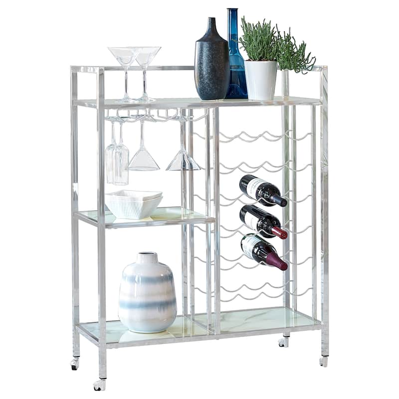 Derion Chrome 3-tier Rectangular Glass Shelf Metal Bar Cart - Chrome