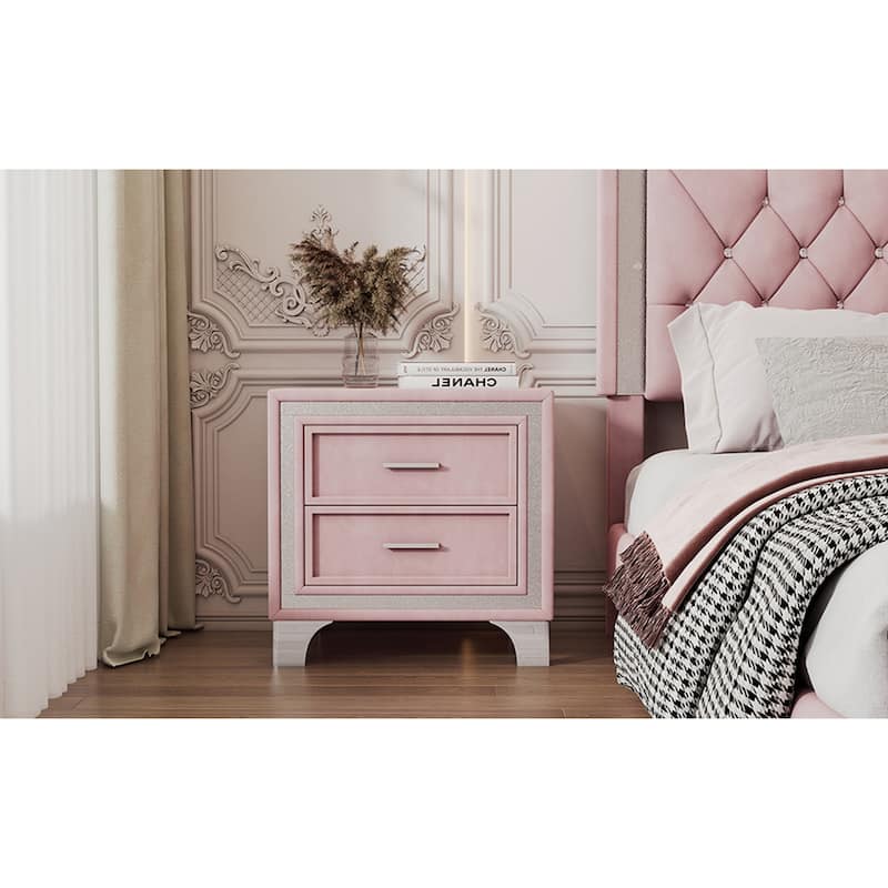2-Drawer Nightstand with Metal Legs