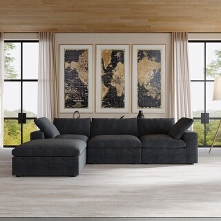 L-shape Linen Upholstered Sofa Multiple Cushions  Sectional Couch