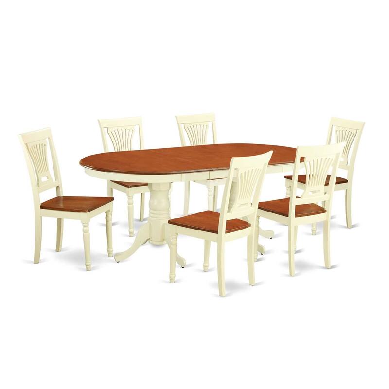 Modern 7 Piece Dining Set - Oval Table with Butterfly Leaf & 6 Chairs - Buttermilk & Cherry Finish