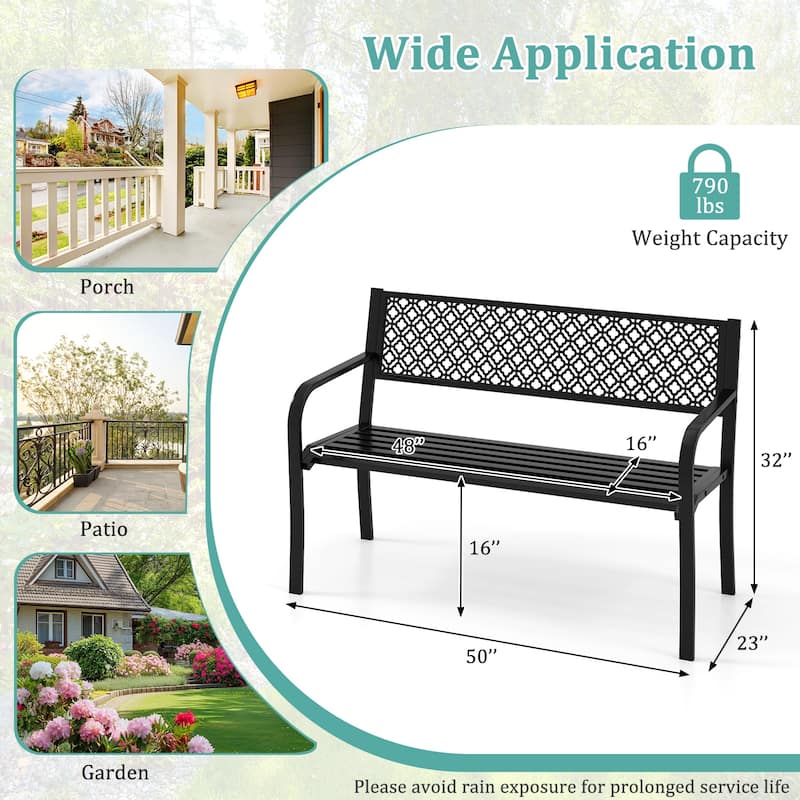 Metal Garden Bench with Lattice Backrest and 790 lbs. Weight Capacity - 50" L x 23" W x 32" H