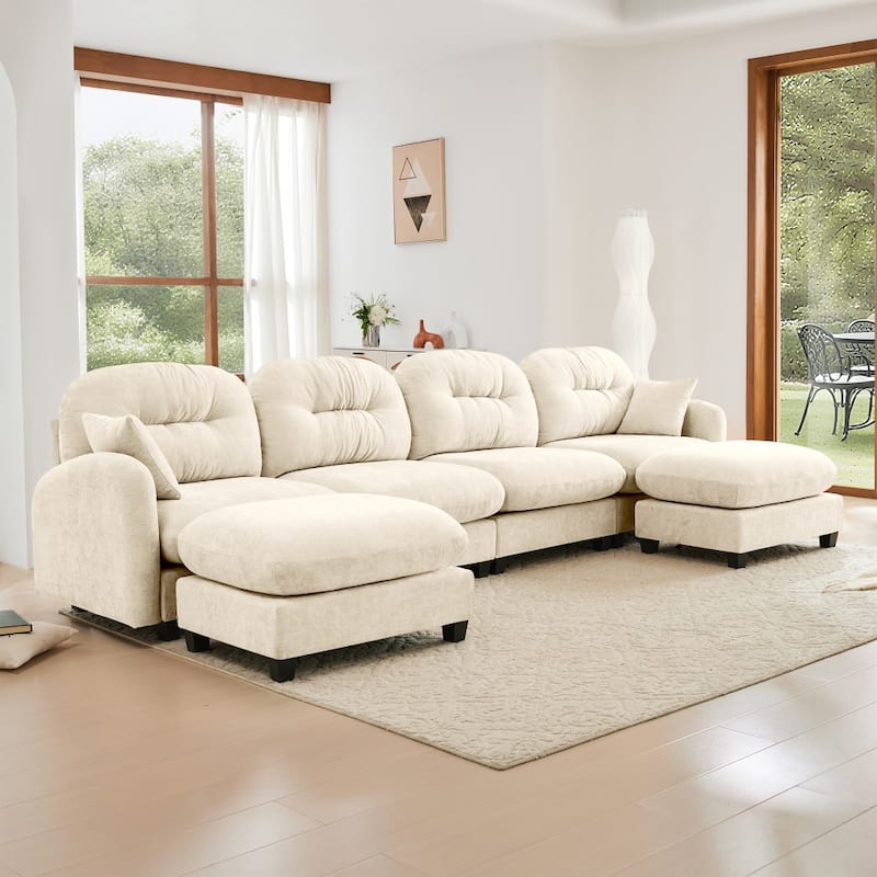 140" Premium Modular Chenille Sectional U-shaped Sofa with Movable Ottomans