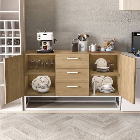 Faux Wood Sideboard with 3 Drawer Server Cabinet - 1