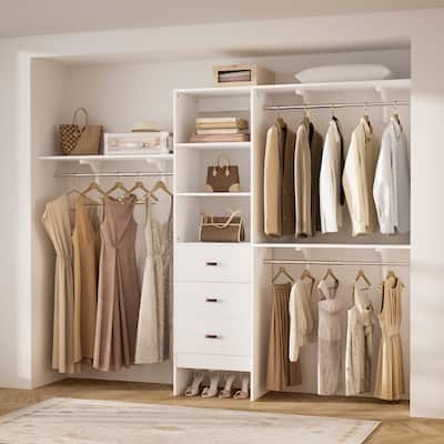 20.2'' - 96'' W Closet Organizer with Drawers, Closet System with Hanging Rods and Adjustable Shelves
