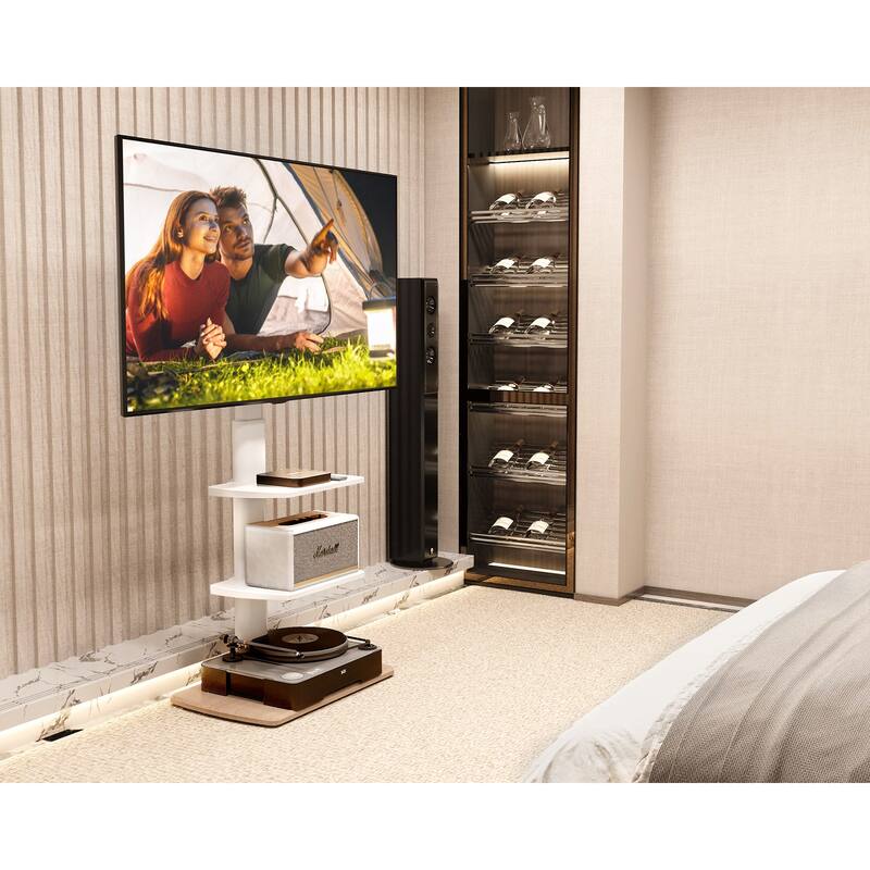 FITUEYES Sturdy Wood Base Floor TV Stand for 32-70 inch TVs with Two Shelves