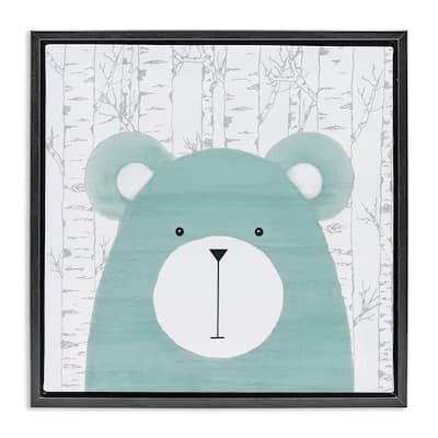 Stupell Whimsical Bear on Birch Framed Floater Canvas Wall Art Design By Kim Allen