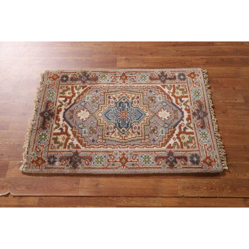 Geometric Gray Heriz Serapi Oriental Area Rug Handmade Wool Carpet - 2'0"x 3'0"