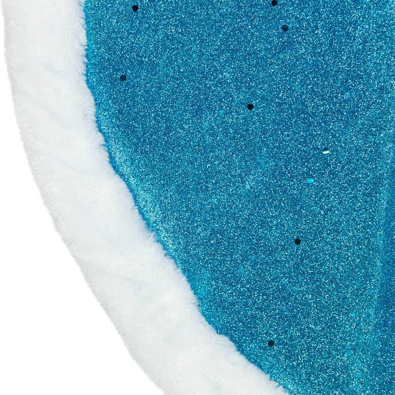 20" Blue Glittered Mini Christmas Tree Skirt with Fur Trim - 20