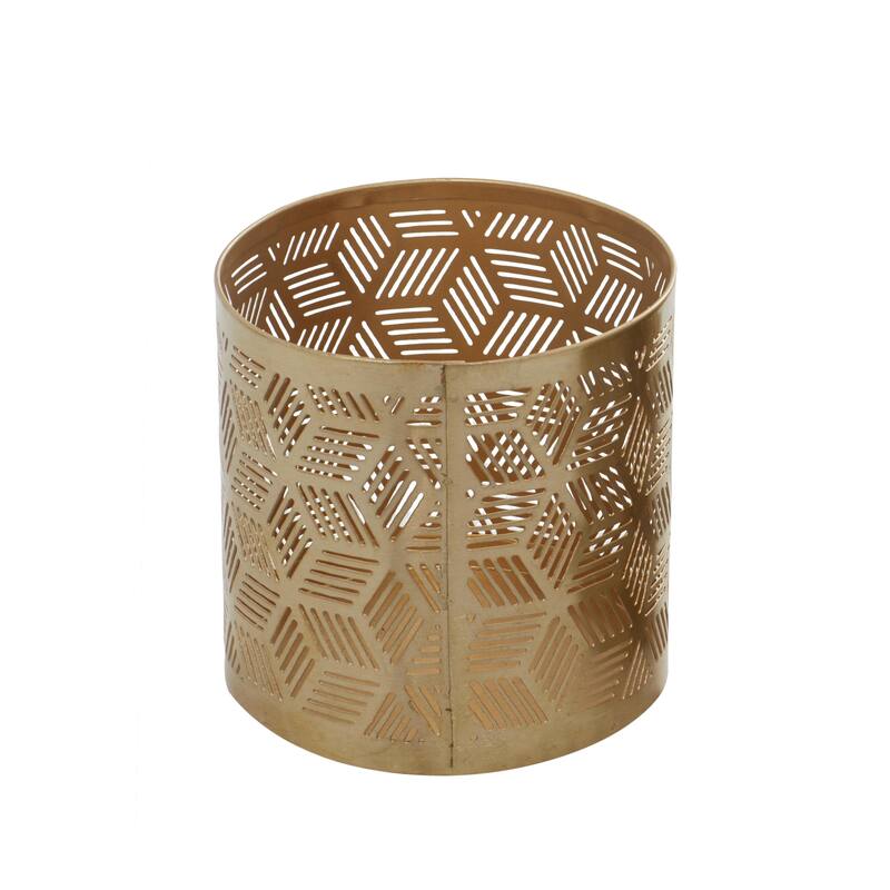 Metal Geometric Pencil Cup with Laser Carved Design - Gold - Roche River Decor