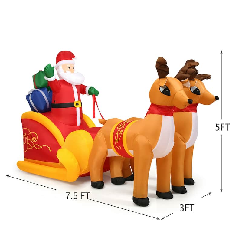 Costway 7.5 Ft Inflatable Santa Double Deer w/Sled Waterproof - Yellow/Red - 7.5 FT