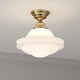 preview thumbnail 1 of 11, Huntley Farmhouse Semi-flush Mount Ceiling Light with White Schoolhouse Glass Natural Brass - 12-in W x 11.75-in H x 12-in D