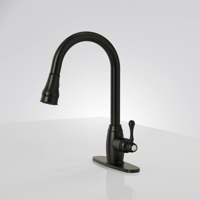 Single Handle Pull Down Sprayer Hot and Cold Kitchen Faucet 360° Spout Swivel with Deckplate