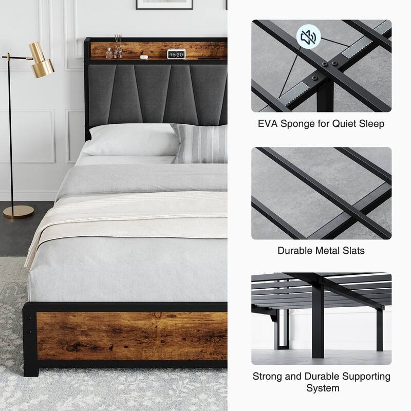 Bed Frame with Sturdy Metal Slats Support