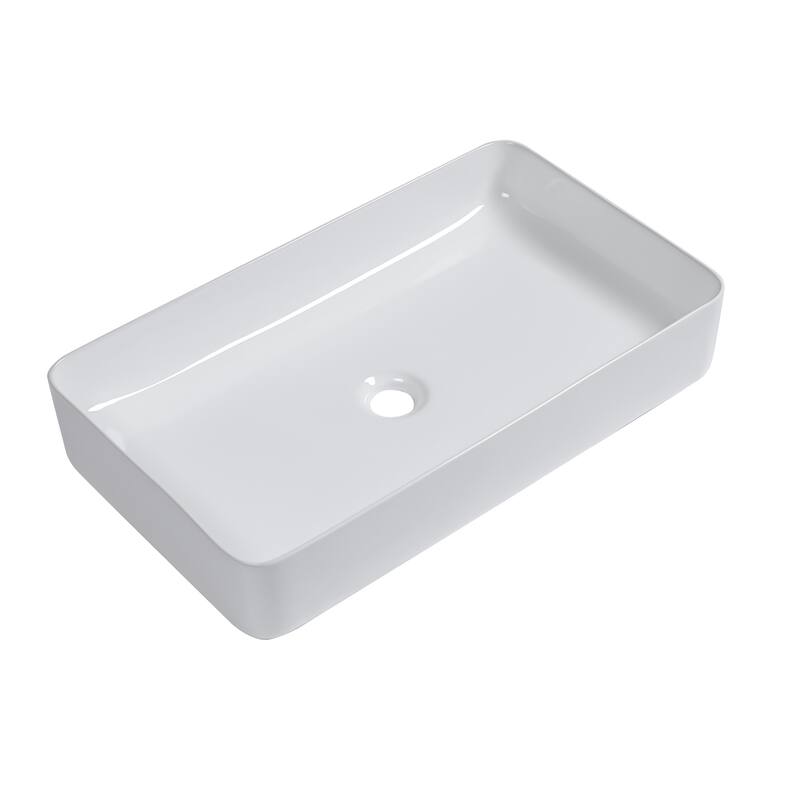 Topcraft White Ceramic Rectangular Vessel Bathroom Sink - White