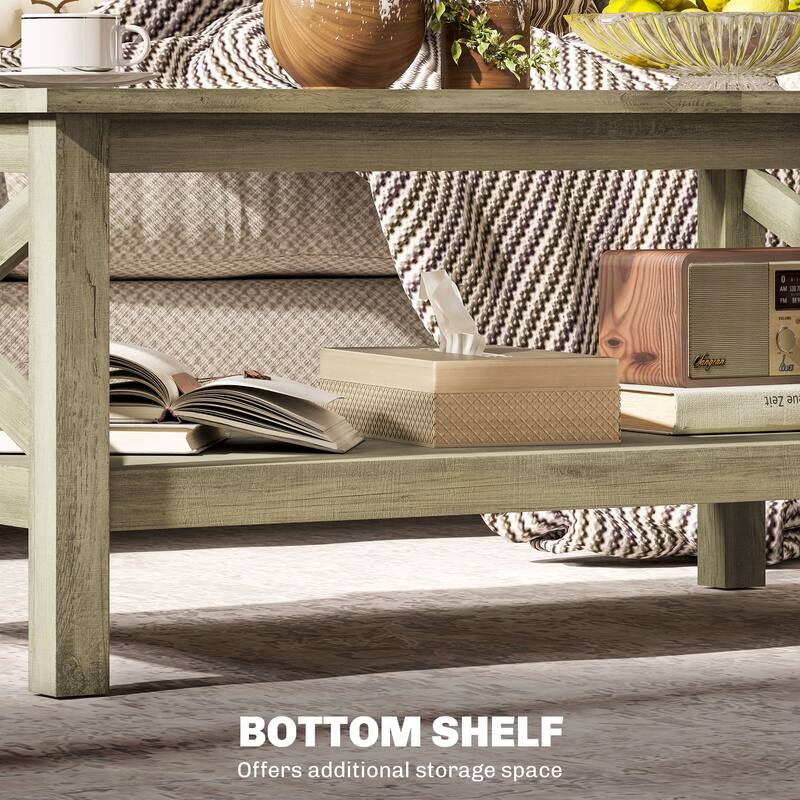 Coffee Table with Tempered Glass Top and Storage Shelf Modern Living Room Furniture - 39.25'' L x 21.75'' W x 17.75'' H