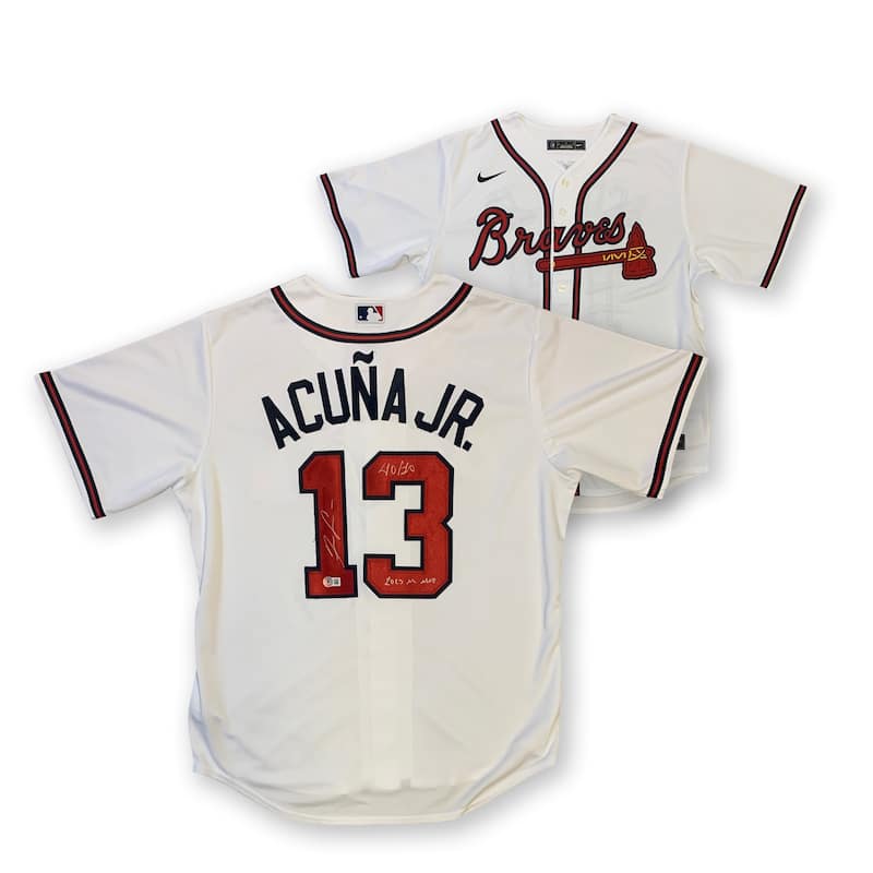 Ronald Acuna Jr Autographed Atlanta Braves Signed Nike Baseball Jersey 2023 NL MVP 40/70 Beckett COA - 8'6" x 11'6"