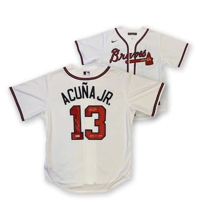 Ronald Acuna Jr Autographed Atlanta Braves Signed Nike Baseball Jersey 2023 NL MVP 40/70 Beckett COA - 8'6" x 11'6"