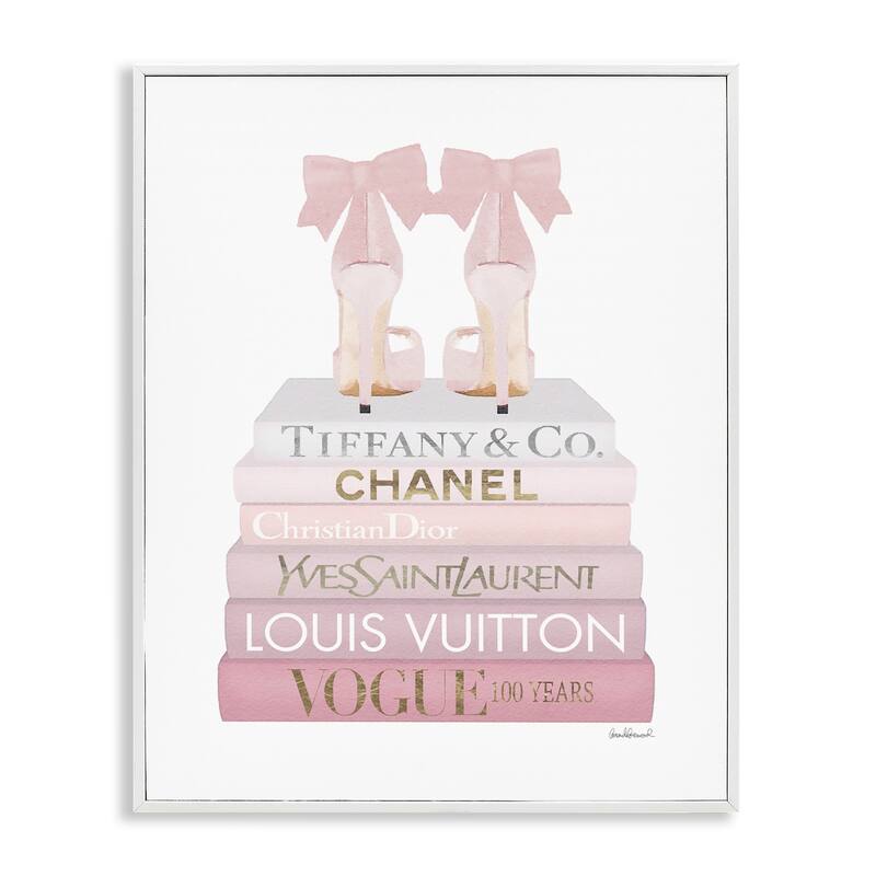 Stupell Chic Pink Bow Shoes Glam Fashion Bookstack Framed Wall Art