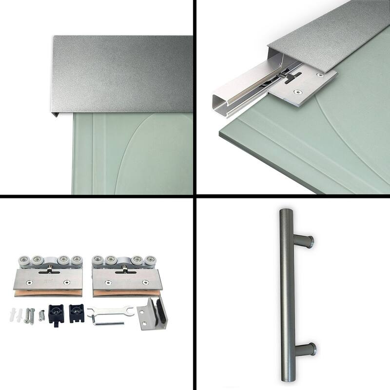 Glass Sliding Barn Door with Modern Frosted Lines Design