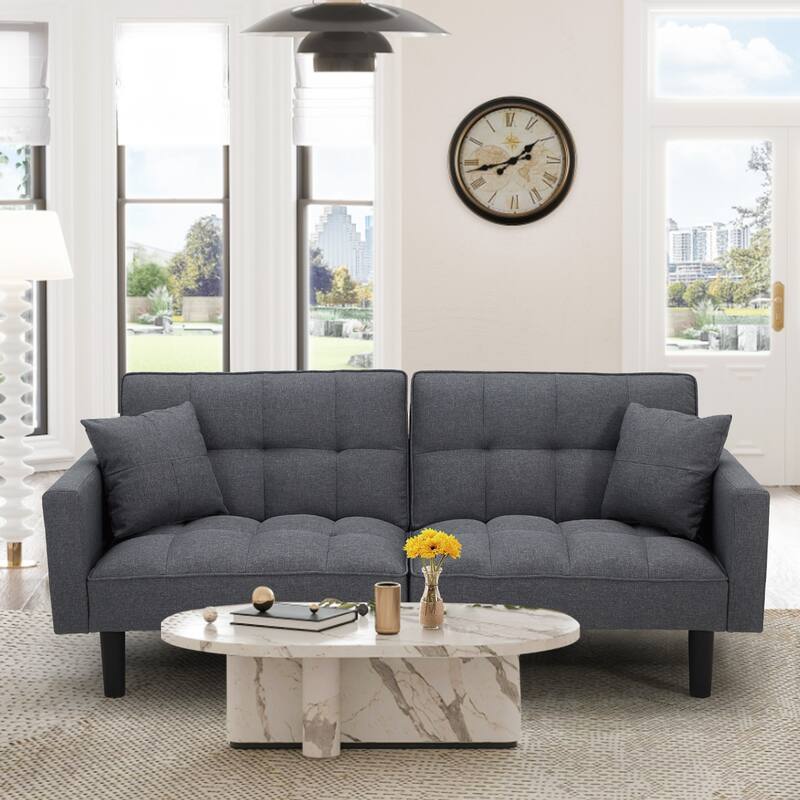 AVAWING 74" Modern Tufted Convertible Futon Sofa Bed with 2 Pillows