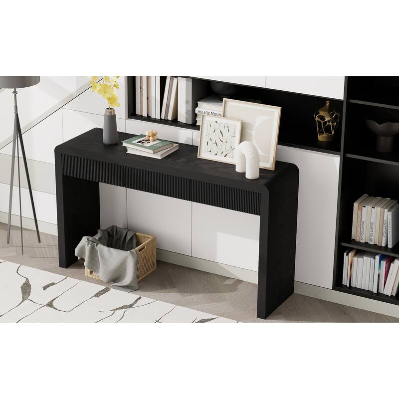 Rustic Console Table with 3 Fluted Drawers